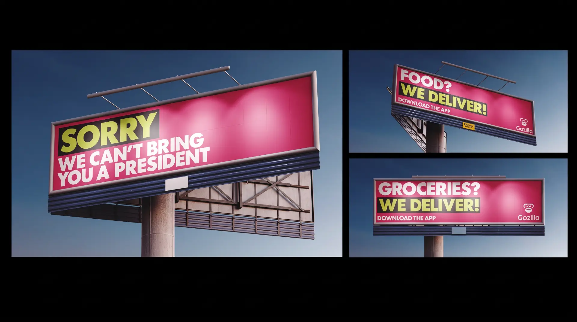 Gozilla — Sorry, we can’t bring you a president; food and groceries billboard campaign