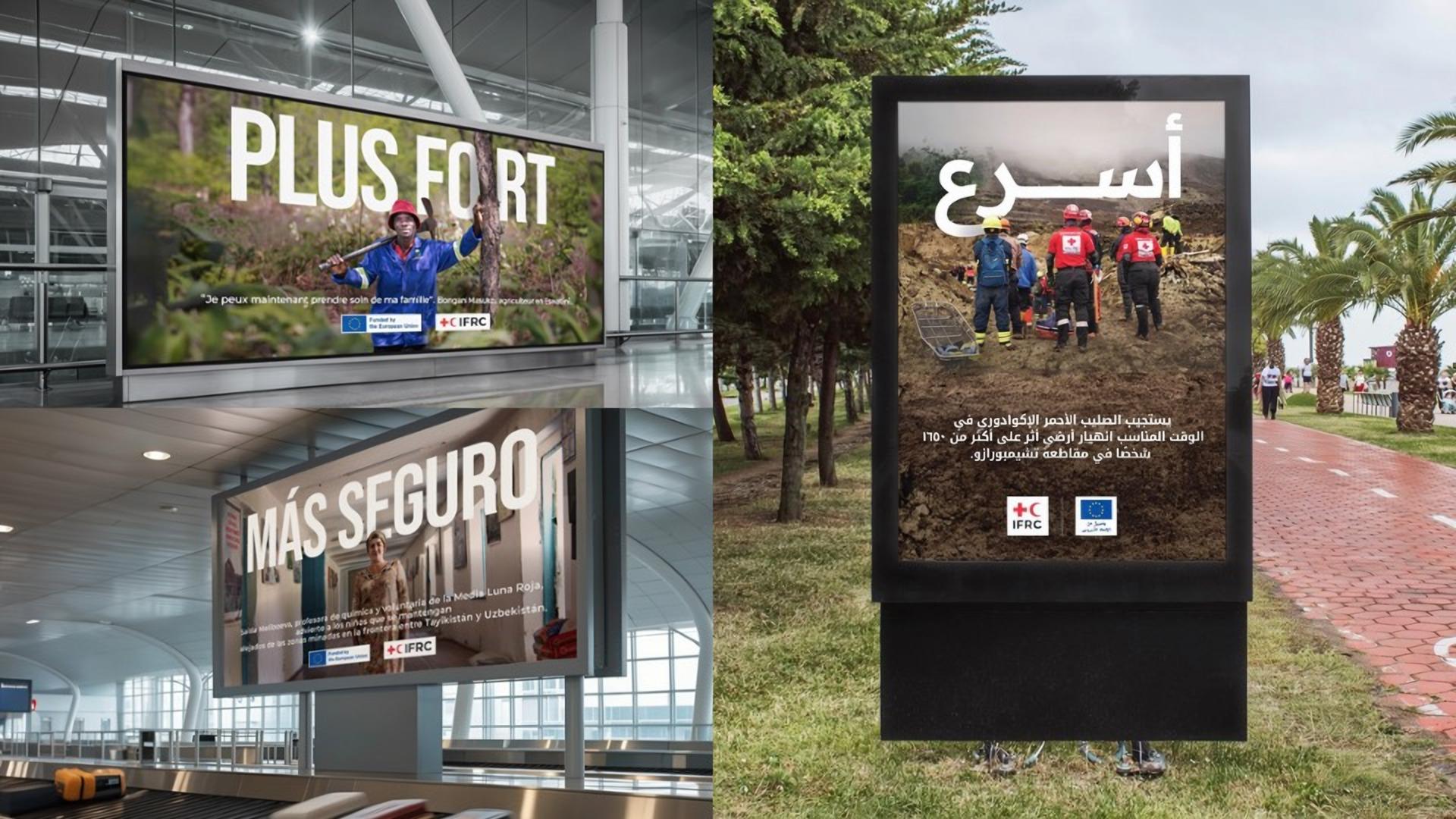 IFRC campaign outdoor placements — Plus fort, Más seguro, أسرع