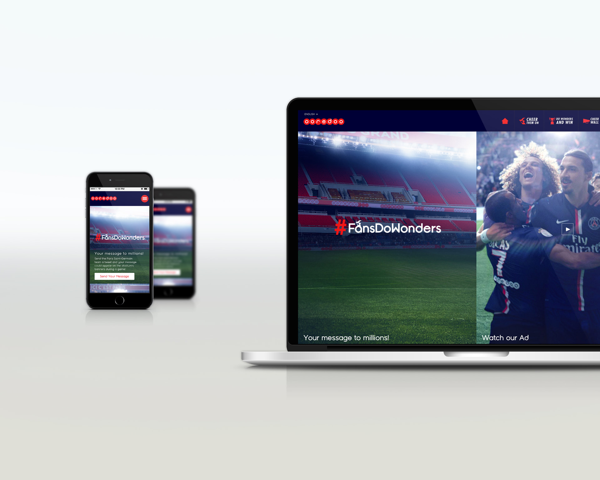 #FansDoWonders campaign site on mobile and laptop — Your message to millions!