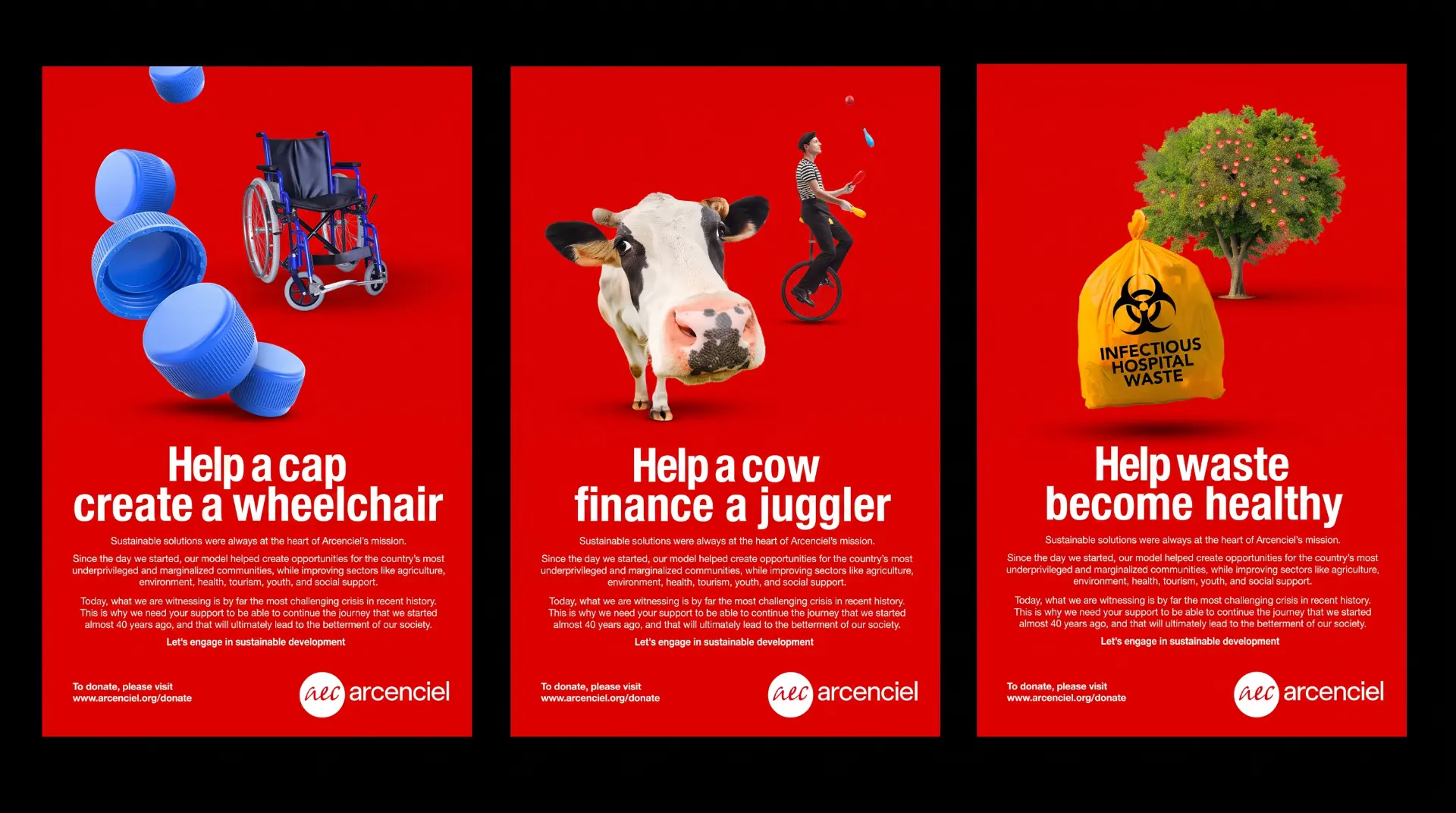 Arc en ciel — cap, cow and waste campaign posters